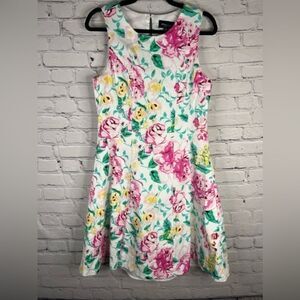 RN Studio by Ronni Nicole Floral Print Sleeveless Twirl Dress Pink Green size 14
